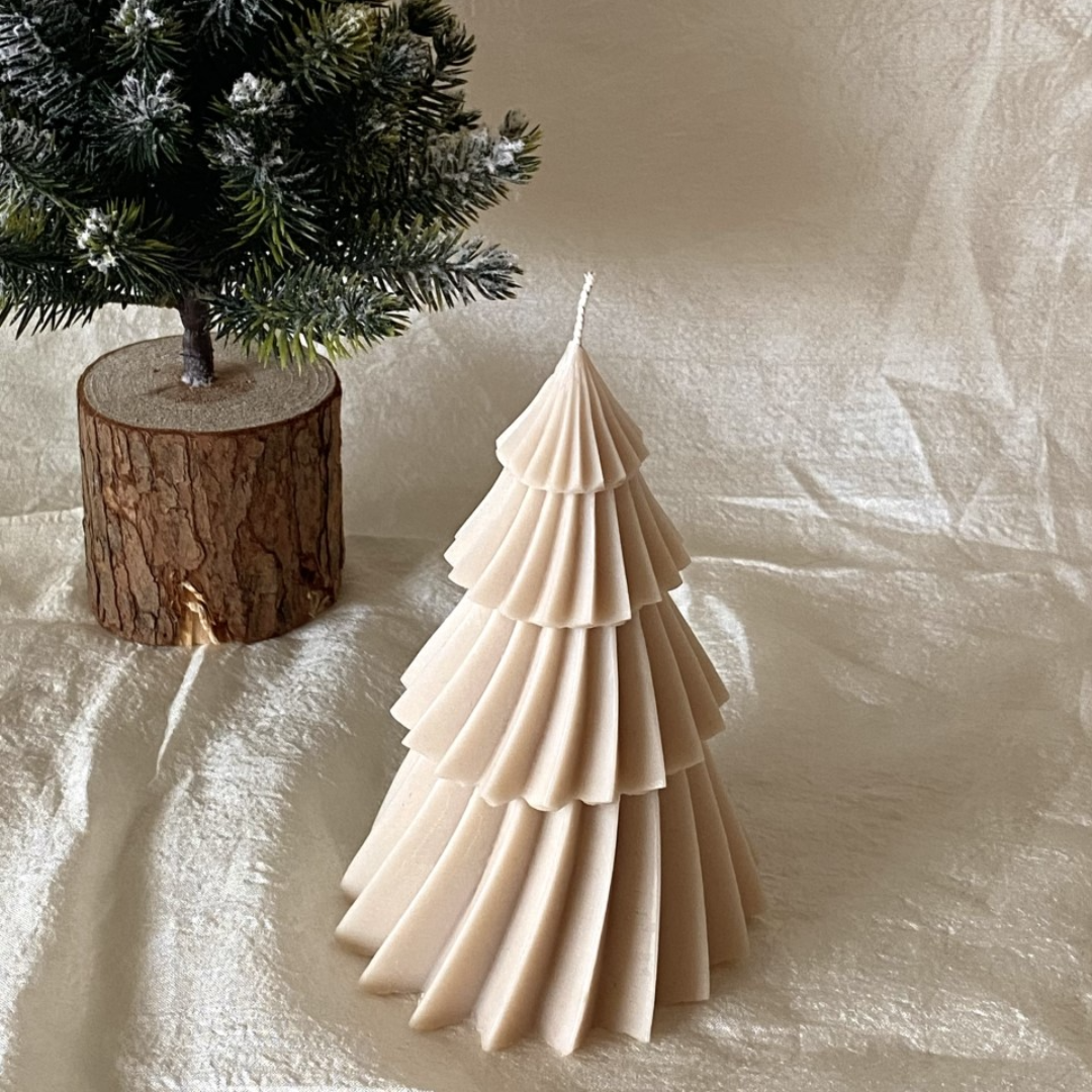 kaars kerstboom beige 